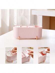 1pc Multi-Functional Makeup Sponge Holder Storage Box, Waterproof Dustproof Electroplated Bathroom Organizer Rack, Large Capacity Cosmetic Tool Storage Box With Lid - Multicolor - View 3