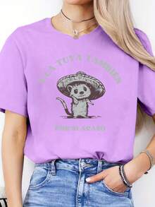 Nueva camiseta de moda para mujer con cuello redondo, de algodón, con estampado de letras en español, camiseta casual de primavera/verano, camiseta deportiva de manga corta con cuello redondo, top para mujer. Camiseta blanca lisa, diseño versátil para el verano. - Verde - Ver 11