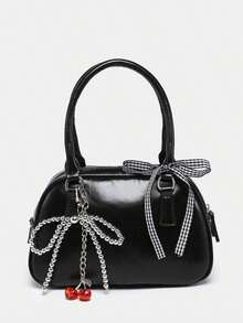 ROMWE Women's Cute Dark Style Bow Cross Chain Decor Mini Handbag , Bow , Kawaii - 黑色 - 查看 13