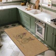 1pc Bicycle Pattern Printed Linen Kitchen Rug, Carpet, Mat, Bathroom Mat, Doormat, 3D Printed Rectangular, Suitable For Living Room, Bedroom, Hallway, Bathroom, Laundry Room - Polyester Carpet, Suitable For Indoor And Outdoor Home Decor - Multicolor - View 4