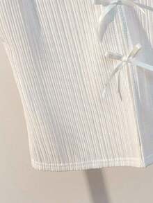 Camiseta de tirantes de mujer de unicolor y diseño minimalista con lazo decorativo para uso diario - Blanco - Ver 4