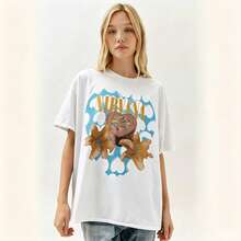 Unisex Short-Sleeved Summer Style T-Shirt With Vintage Heart And Retro Rock Print, Mesh Design, Comfortable Relaxed Fit, Ideal For Everyday Wear, Going Out And Showing Off A  Youthful Look QVZ5 - 白色 - 查看 1