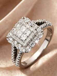 1 chiếc nhẫn cưới cổ điển kiểu Âu & Mỹ, mạ vàng trắng, đính đá Zirconia siêu nhỏ, trang sức nữ được ưa chuộng. - Bạc - Xem 12