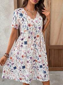 Vestido corto de manga corta minimalista de unicolor para mujer, uso casual de todos los días - Multicolor - Ver 4