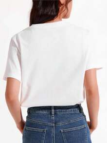 Camiseta Blanca para Mujer, Manga Corta, Cuello Redondo, Estampado de Cerezas, Blusa Casual Moderna y a la Moda para Primavera y Verano, Estilo Casual Ajustado - Blanco - Ver 3