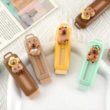 4pcs Capybara Cartoon Sliding Eraser, Cute Animal Shape Retractable Eraser With Protective Cover, Portable School Supplies For Study, Office, Drawing & Writing Correction - A - View 3