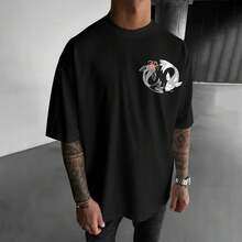 Camisetas gráficas de gran tamaño para hombre, camisetas japonesas de ropa urbana, camisetas vintage Harajuku, camisetas con hombros caídos, camisetas de diseñador - Negro - Ver 4