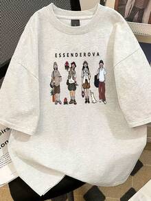 Women's Personalized White Casual T-Shirt - Soft, Breathable, Pure Cotton, Loose Fit With Simple Pattern Design, Machine Washable, Versatile For All Seasons, Comfortable With A Round Neck And Short Sleeves, Stylish Print, Durable And Long-Lasting - Cotton Short Sleeve T-Shirt With Round Neck, Urban Vintage Style, Unisex And Loose Fit - 白色 - 查看 4