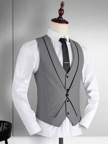Men's Fashion British Tailored Business Suit Slim Fit American Cut Color-Block Texture Groom Wedding Tuxedo Luxury Suit Jacket - Grey - View 3