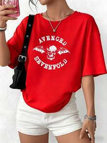 100% Cotton. Skull With Wings Symbolizes Strength And Freedom, Ideal For Brave And Confident Spirits. Women's T-Shirt, 100% Soft And Comfortable Cotton For Everyday Wear. Women's Simple Solid Color T-Shirt, Loose And Slim Fit Casual Short Sleeve - 紅色的 - 查看 10