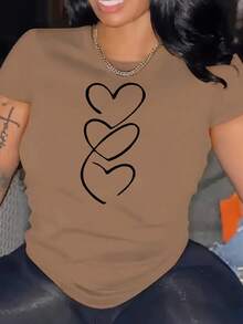 Women's T-Shirt, 100% Cotton, Short-Sleeved T-Shirt With Heart Print For Women, European And American Style - Sporty And Casual, Simple And Athletic, 95% Polyester Fiber, 5% Spandex, 180g, Printed Design, Suitable For All Seasons, Comfortable And Breathable, Fashionable And Versatile, Easy To Match, Elegant And Simple. Plain White T-Shirt - 杏色 - 查看 12