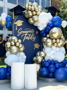 102pcs Blue, White And Gold Graduation Balloon Decoration Set, Suitable For Graduation Celebration, Graduation Ceremony Decoration, Graduation Memorial Event, Graduation Theme Party And Graduation Photo Backdrop - Graduation Season Blue, White and Gold Balloon Decoration Set - View 5
