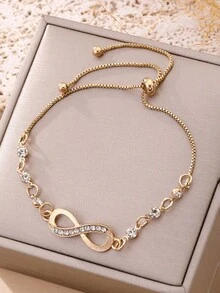 Vòng tay tình yêu vô cực đính đá có thể điều chỉnh, trang sức thời trang - Vàng - Xem 6