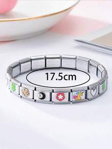 1 chiếc vòng tay tự lắp ráp bằng thép không gỉ, vòng tay co giãn, vòng tay hình vuông lồng vào nhau và họa tiết tàu hỏa. - Bạc - Xem 4