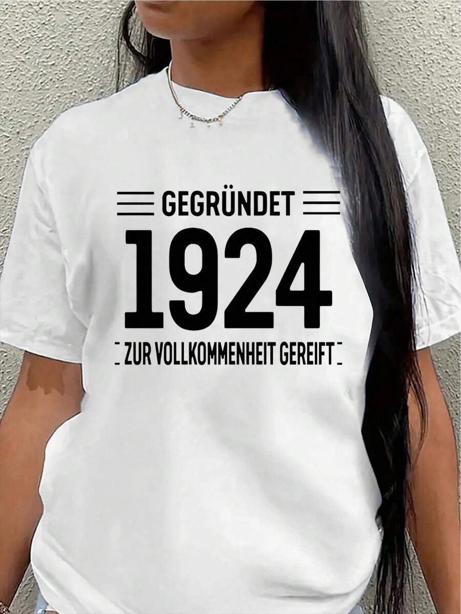 Polyester Short-Sleeved T-Shirt, Casual Wear, Decorated With The "Foed 1924" Design, Lightweight And Durable, Suitable For Everyday Wear, At Home Or In The Office. Women's Casual Blouse - 白色 - 查看 1