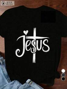 Women's Casual Shirt Print T-Shirt, Short Sleeve And Round Neck, Local Spring/Summer Urban Fashion. - Black - View 8