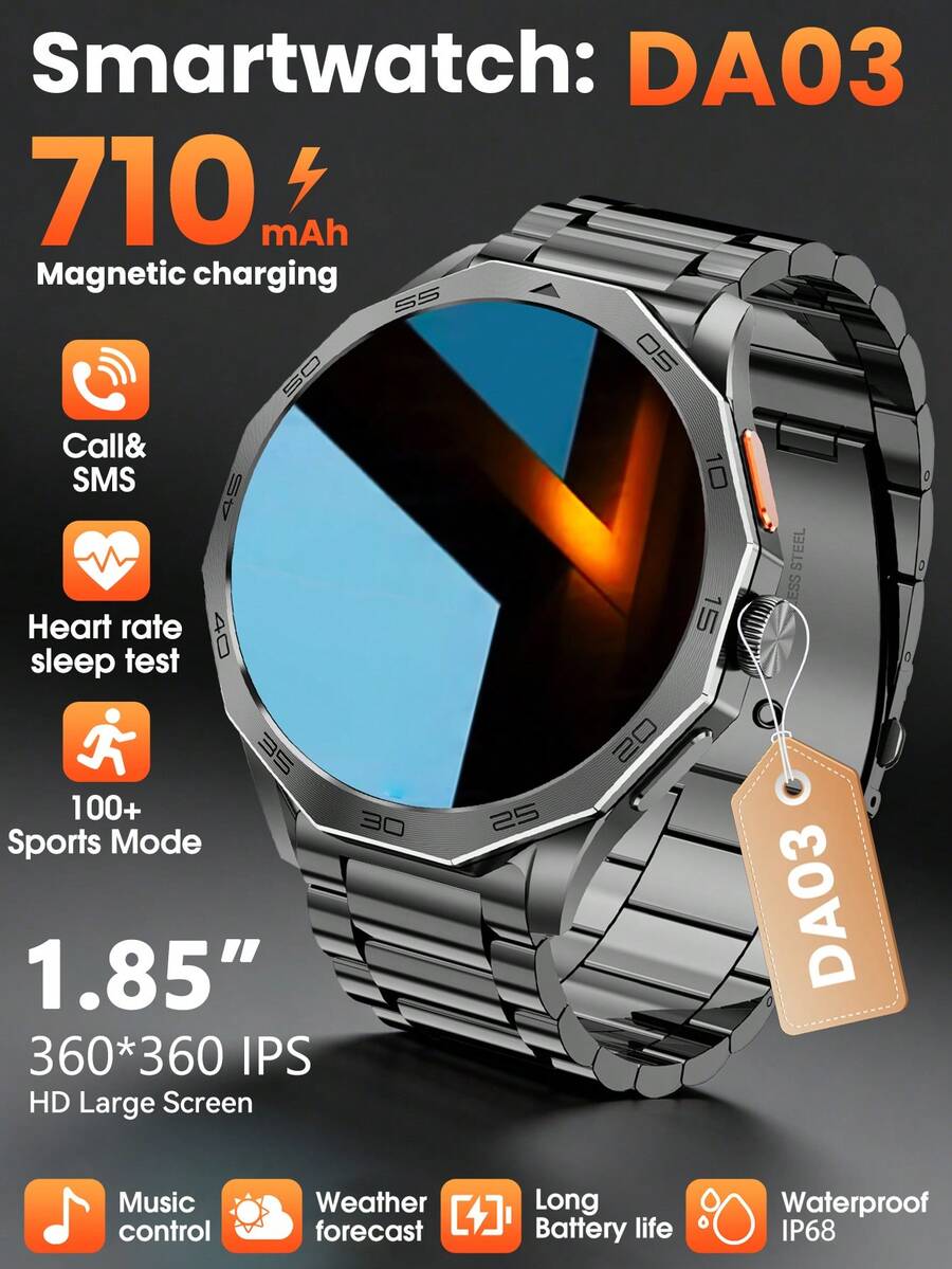 Hwagol Montre Connectée Homme 1.85"/710mAh/100+ Modes Sportifs, IP68 Étanche Montre Militaire Homme avec Appel Bluetooth, 24H Sommeil/Fréquence Cardiaque/Podomètre Smart Watch pour Android iOS