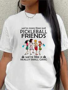 Camiseta de amistad para mujer, de poliéster y manga corta, con un diseño divertido, ligera y duradera, adecuada para uso casual en casa o en la cancha, impresa con el eslogan "Somos más que solo amigos del pickleball", lo que la convierte en un regalo ideal para los entusiastas del deporte. blusa casual mujer - Blanco - Ver 7