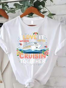 Camiseta Deportiva Casual para Mujer de Manga Corta con Diseño Gráfico Temático de Crucero - Camiseta Elástica de Cuello Redondo, Lavable aáquina, Ajuste Cómodo y para Todas las Estaciones. - Blanco - Ver 7