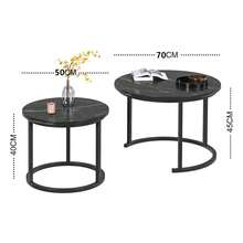 Juego de Mesa de Centro Nesting 2 Mesas Auxiliares Redondas Estructura de Metal Resistente con Tapa con Aspecto de Mármol Diseño Minimalista para Espacios Pequeños Salón Apartamento - Negro - Ver 10