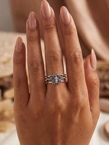 1 buah Perhiasan Wanita Bentuk Pita Lucu Bertatahkan Zirkonia Perak Sterling 925 untuk Pemakaian Sehari-hari, Hadiah Kencan, Hadiah Perhiasan Istimewa - Cincin 5 - View 3