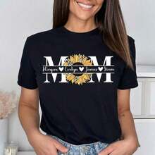 1 camiseta personalizada para mamá, camiseta de mamá con girasoles, camiseta para el Día de la Madre, camiseta con nombre de mamá, regalo para mamá, camiseta de mamá con estampado de leopardo, regalo personalizado para mamá, regalo personalizado para cumpleaños/Día de la Madre/festividades/vida cotidiana, 100% algodón, tallas S-2XL, transpirable y cómoda. - Negro - Ver 2