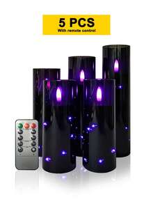 5pcs Flameless Candle Lights With Timer Remote Control, Battery Operated Embedded Flickering String Lights, Suitable For Halloween, Christmas, Valentine's Day, Mother's Day, Birthday, Gift, Proposal, Wedding, Party, Holiday - Black-purple Light - View 13