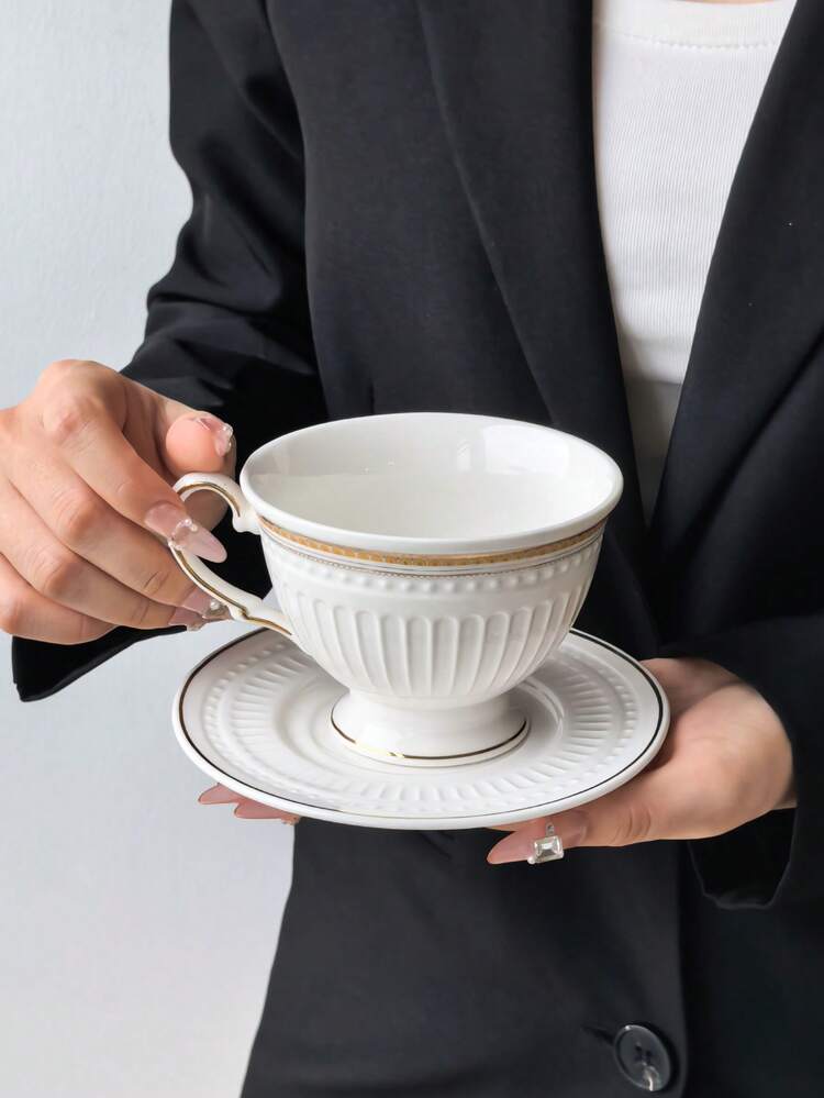 Bộ tách và đĩa sứ vẽ tay đường viền vàng, bộ tách và đĩa cà phê cao cấp kiểu Pháp thanh lịch, bộ tách và đĩa tráng miệng trà chiều kiểu Châu Âu, lý tưởng cho trà chiều, có thể pha trà lá hoặc trà túi lọc, món quà tân gia hoặc sinh nhật hoàn hảo, bộ tách và đĩa tinh tế dành cho phái nữ - Nhiều màu - Xem 9