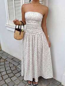 YkhahaMainGRL Vestido bandeau con cintura ceñida y estampado de lunares, estilo vacacionalYkhaha - Multicolor 3 - Ver 3