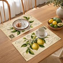 1pc Lemon Pattern Linen Placemat, Breakfast Mat, Coffee Coaster, Bowl Pad, Kitchen Accessory, Easy To Clean Dining Mat, Suitable For Home, Restaurant, Dining Decor, Holiday Gift, Gift For Friends, Multi-Piece Set - Multicolor - View 4