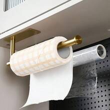 1 pieza Soporte autoadhesivo negro para toallas de papel debajo del gabinete - Estante de toallas montado en la pared sin taladro, adecuado para cocina, baño, RV - Puede sostener toallas de papel, envoltura de plástico y toallas, estante de toallas de baño, accesorios de baño, estilo de moda, material duradero - Multicolor - Ver 10