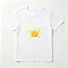 Orange Splattered Refreshing White Cotton T-Shirt For Summer - 白色 - 查看 1