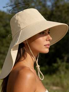 1pc New Neck-Protecting Sun Hat, Women's Sunscreen, Face & UV Protection, Large Brim, Casual Polyester Solid Color Outdoor Hat, Suitable For Spring/Autumn Outdoor Activities & Gatherings - Multicolor - View 4