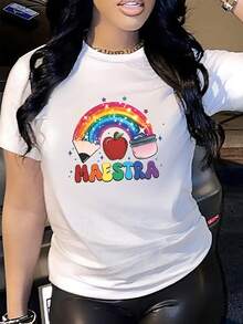 2026Camiseta de mujer para maestra, día del maestro, mangas cortas casuales, cuello redondo, top2026 - Blanco - Ver 10