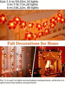 1set-6m 40pcs Large Maple Leaf Halloween Decoration Autumn Lights Thick Leaf Garland LED Lights Battery Powered Suitable For Halloween, Autumn, Thanksgiving Decoration, Halloween Indoor And Outdoor Autumn Harvest Decoration - Multicolor - View 7