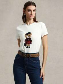 Camiseta de punto casual de manga corta con cuello redondo  para mujer, camiseta de verano para mujer, estilo casual de negocios, camiseta de manga corta para mujer.100%Cotton - Blanco - Ver 4