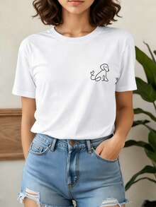 Women's T-Shirt: This Women's Summer T-Shirt Features An Adorable Seated Puppy Print, Perfect For Pet Lovers And Everyday Casual Wear. It Has A Relaxed Fit, A Stylish Round Neck, Short Sleeves, And Is A Fashionable Casual Top Ideal For Parties, Holiday Gifts, And Everyday Use. - 黑色 - 查看 8