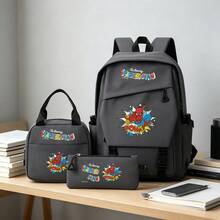Miniso Bộ 3 món Marvel The Amazing Spider-Man POW! màu xám gồm ba lô, túi đựng laptop, túi giữ nhiệt và hộp đựng bút, thích hợp cho văn phòng, học tập và du lịch. - Xám - Xem 6