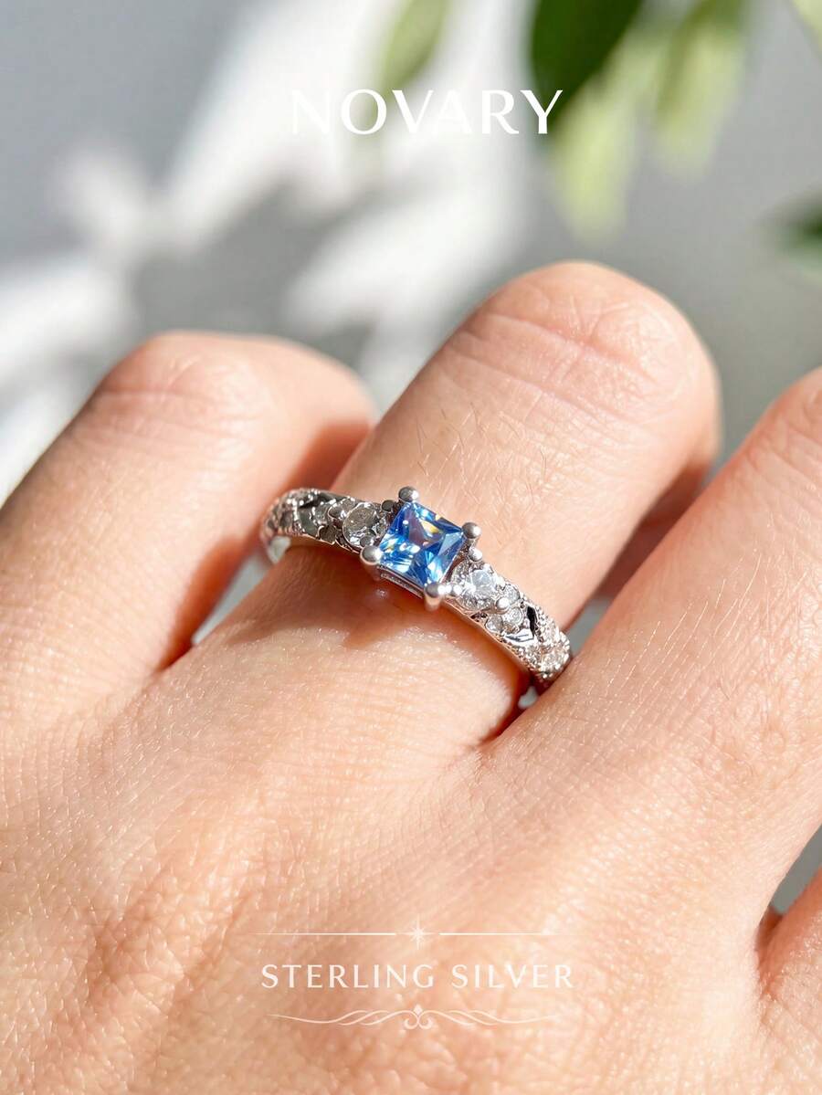 1 chiếc nhẫn đính hôn/cưới bằng bạc Sterling 925 - Nhẫn đính kim cương lấp lánh, trang sức cưới lãng mạn và thanh lịch, món quà hoàn hảo dành cho phụ nữ.