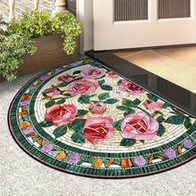 1pc Rose Brick Pattern Half-Round Doormat, Small Rug, Welcome Mat, Carpet, Fan-Shaped Rug, Outdoor Doormat, Kitchen Rug, Home Decor, Front Door Mat, Area Small Rug, Outdoor Mat, Home Decor, Area Rug, Garden Rug, Washable Carpet - Multicolor H - View 3