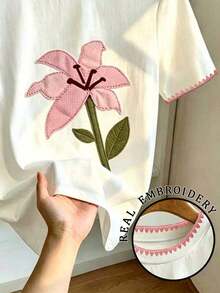 Camiseta de mujer casual de vacaciones con estampado tropical de bloques de color y rayas - Blanco 6 - Ver 3