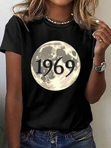 Women's T-Shirt, 100% Pure Cotton, Bohemian Style, With Artistic Floral Print, Casual, Basic, Short Sleeve, Fashionable. Women's T-Shirt With Vintage Bohemian Pattern, 100% Cotton, Soft, Breathable, Round Neck, Short Sleeve, Urban Boho Style. - 黑色 - 查看 7