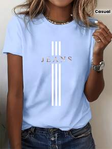 Camiseta Casual de Manga Corta para Mujer - Cielo azul - Ver 7