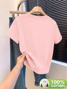 Women's 100% Cotton Embroidered Short-Sleeved T-Shirt With A Round Neck, Made From Soft, Skin-Friendly, Breathable, And Comfortable Fabric. Ideal For Year-Round Wear, Perfect For Casual Outings, Machine Washable, And Ideal For Art And Design Lovers With A Unique Style. - 羅莎 - 查看 3