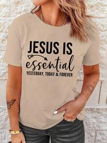 T-Shirt With The Print "Jesus Is Essential Yesterday, Today And Forever" - Khaki - View 6