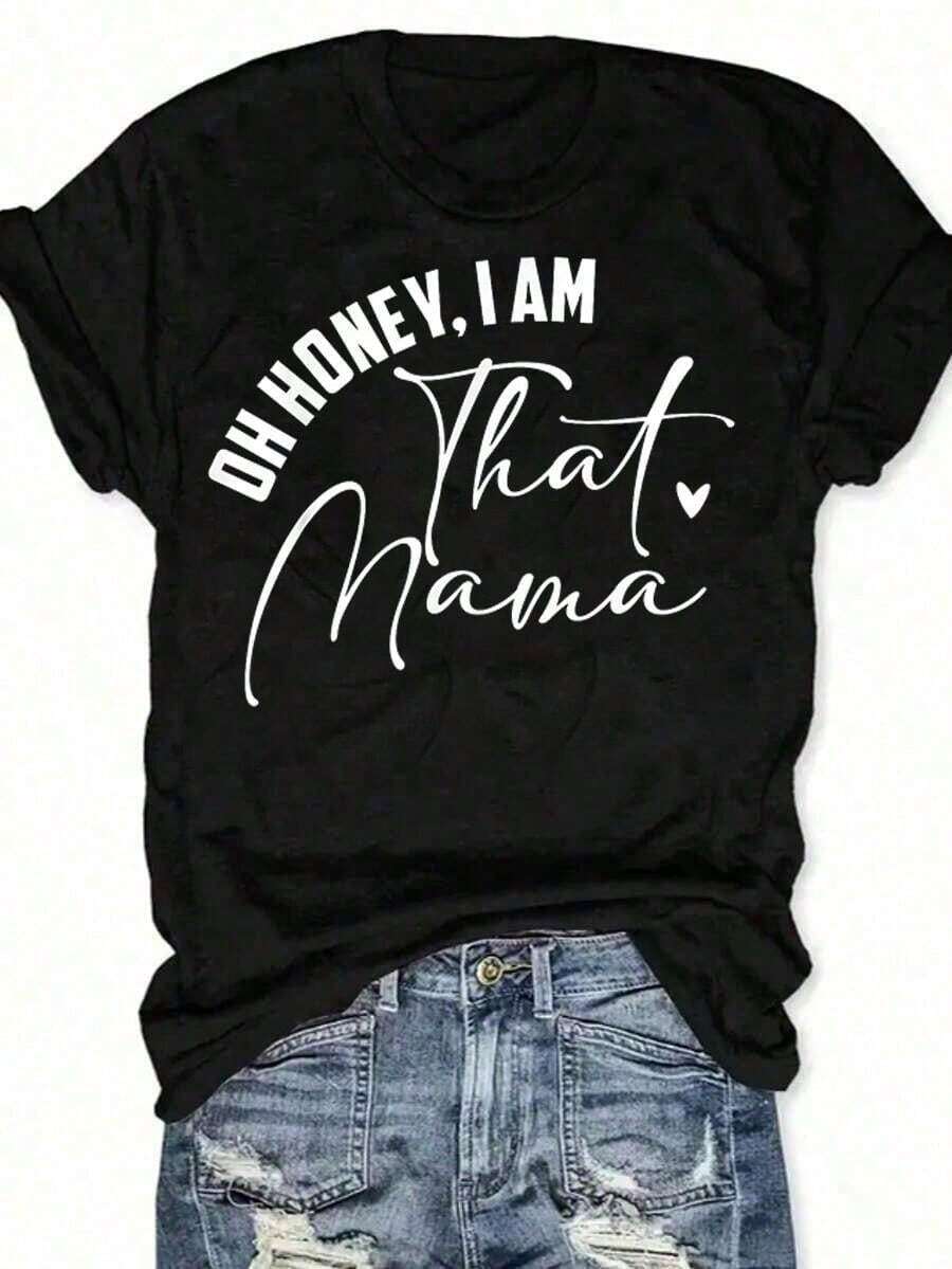 Esta dama, mi querida, soy la tía, camisetas casuales de manga corta y cuello redondo para mujer. - Negro 2 - Ver 1
