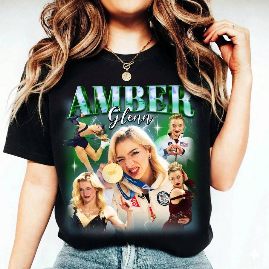 Amber Glenn Figure Ice Skating Vintage T-Shirt, Isabeau Levito T-Shirt, Amber Glenn Vintage Bootleg 90s Shirt Camiseta 100% Algodón Unisex - Playera Casual Premium de Corte Cómodo - Negro - Ver 1