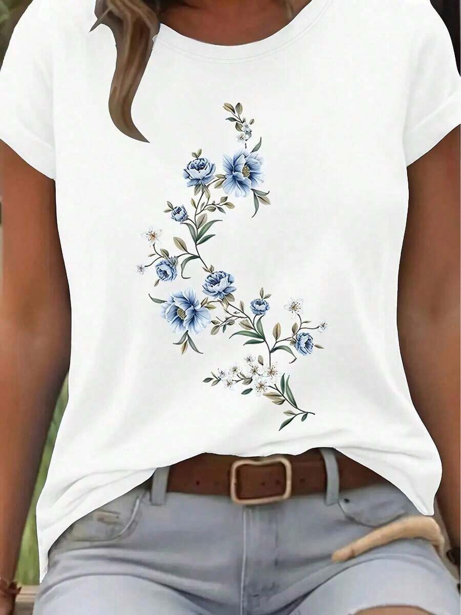 Wo's Heavyweight Short Sleeve T-Shirt - Casual Round Neck Blouse, Spring And Summer Casual Outfit, Birthday Gift For Sister Or Friend, Comfortable And Machine Washable (Not Fabric) - Best Selling Fashion Top - 白色 - 查看 1