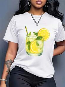 Camiseta Holgada de Cuello Redondo para Mujer de Talla Grande - Blusa Casual de Verano Transpirable para Uso Diario, Estilo Europeo y Americano, Adecuada para el Desayuno, la Oficina y Salidas - Estilo Básico de Fácil Cuidado, Diseño con Estampado Geométrico Blusas Para Mujer Casual - Blanco - Ver 1