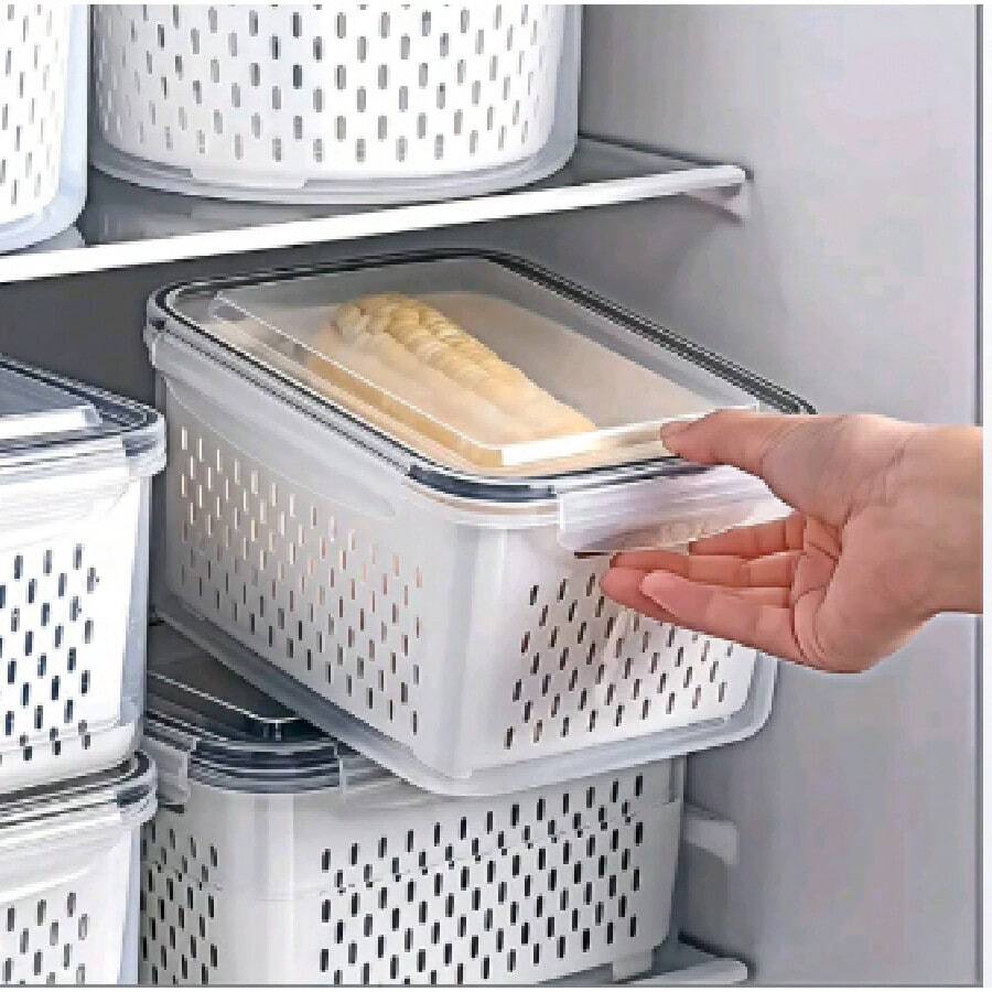 Set di 9 contenitori per alimenti in plastica con cestello scolapiatti e coperchi, a tenuta stagna, adatti al frigorifero, organizer da cucina riutilizzabile - 1 - Visualizzare 1